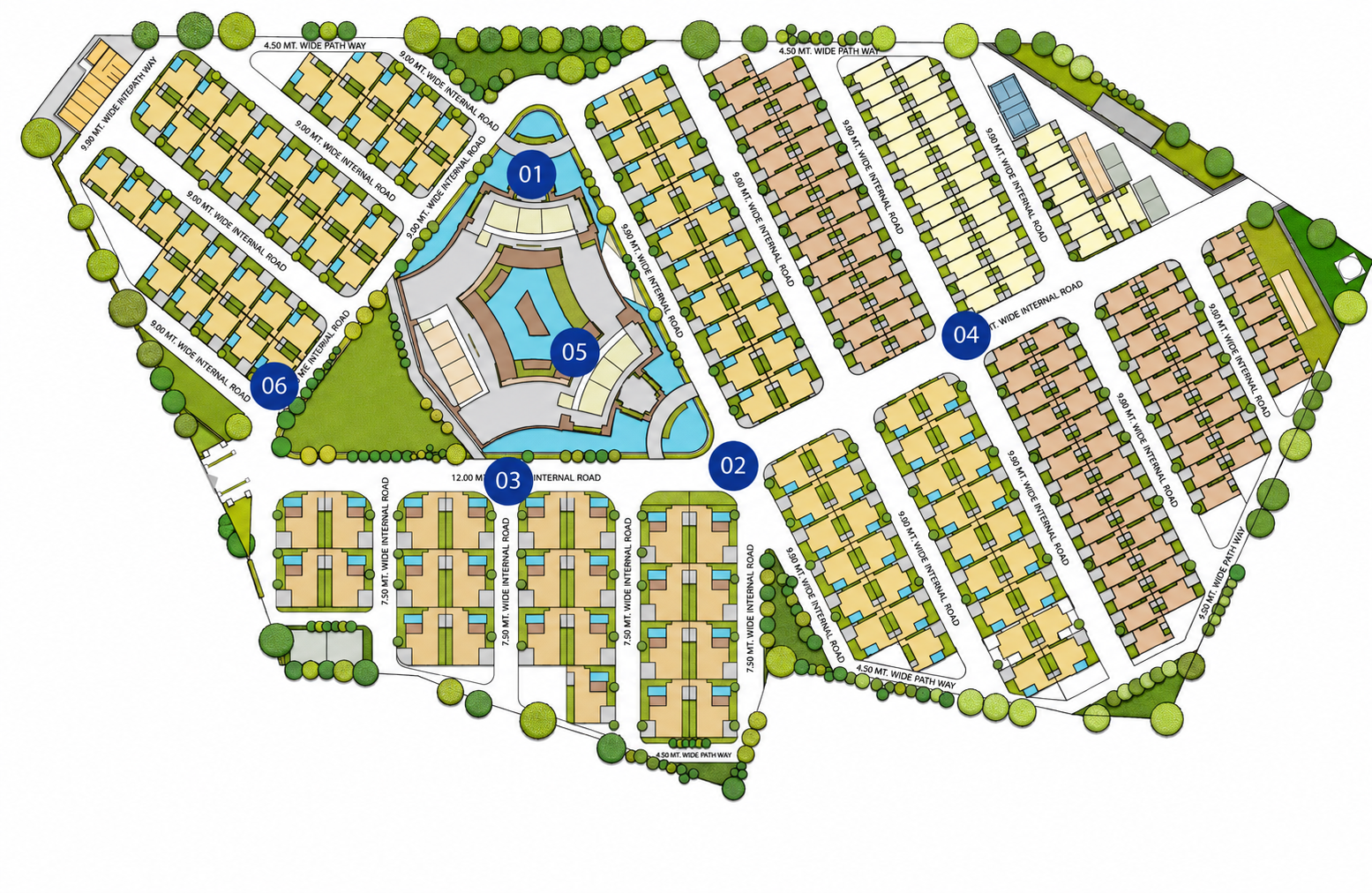 VIDA 360 masterplan showing bungalow clusters, internal roads and Club Laguna